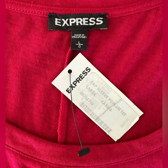 NWT! EXPRESS BURGUNDY CAP SLEEVE PEPLUM TEE. SIZE: LARGE - Picture 5 of 6